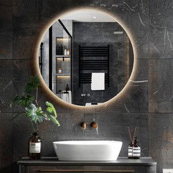 Lumoire Badkamerspiegel met Verlichting - Richmond - 80CM Rond - Anti Condens Verwarming - Klok