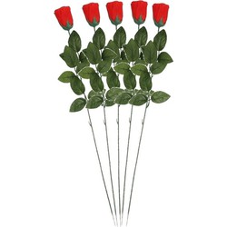 5x Nep planten rode Rosa roos kunstbloemen 60 cm decoratie - Kunstbloemen
