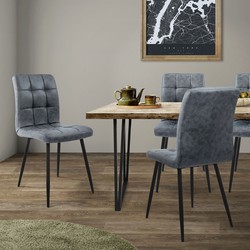 Eetkamerstoel set van 4 vierkant gewatteerd met rugleuning antraciet Keukenstoel met kunstlederen bekleding ML-Design