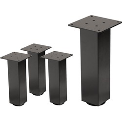 Set van 4 tafelpoten I-Design 30 cm donkergrijze look industrieel staal met poedercoating hoekig profiel 8x8 cm in hoogte verstelbare meubelpoten 1-4 cm ML-Design