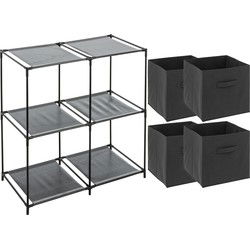 5Five Kastmandjes/opberg mandjes - donkergrijs - 4x stuks van 29 Liter - Rekje is 68 x 68 cm - Opbergmanden