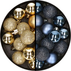 34x stuks kunststof kerstballen goud en donkerblauw 3 cm - Kerstbal