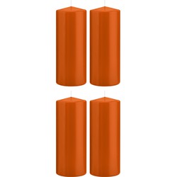 4x Kaarsen oranje 8 x 20 cm 119 branduren sfeerkaarsen - Stompkaarsen