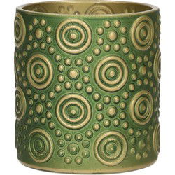 Countryfield theelichthouder/kaarsenhouder - groen/goud - H8 cm - Waxinelichtjeshouders