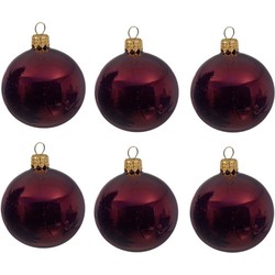 6x Glazen kerstballen glans donkerrood 6 cm kerstboom versiering/decoratie - Kerstbal