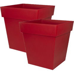 EDA Bloempot Toscane - 6x - vierkant - rood - kunststof - 32x32x32 cm - Plantenpotten