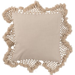 J-line - Kussen Franjes Katoen Beige - 62x62x10cm