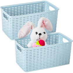 Plasticforte Opbergmand - 4x - Kastmand - rotan kunststof - ijsblauw - 5 Liter - 15 x 28 x 13 cm - Opbergmanden