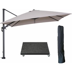 Garden Impressions Hawaii zweefparasol 300x300 cm carbon black / zand met 90kg royal antraciet parasolvoet en parasolhoes