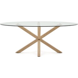 Kave Home - Argo ovale glazen tafel met stalen poten met houteffect Ø 200 x 100 cm