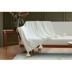 Amelie Home Milky Powder Pluche Deken Met Kwastjes Créme 150 x 200 cm