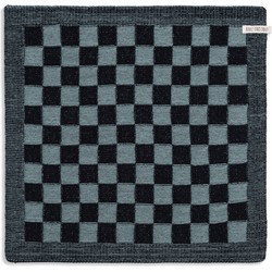 Knit Factory Gebreide Keukendoek - Keukenhanddoek Block - Zwart/Stone Green - 50x50 cm