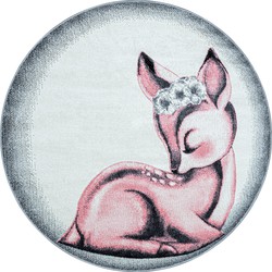 Tapijtenloods Bambi Kinderkamer Rond Vloerkleed Laagpolig Roze Grijs- 160 CM ROND