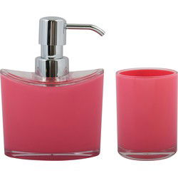 MSV Zeeppompje en drink/tandenborstel beker - badkamer set Aveiro - kunststof - fuchsia roze - Badkameraccessoireset