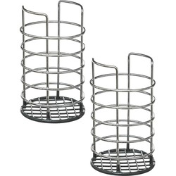 Set van 2x stuks ronde keukengerei houder zilver 19,5 cm van RVS - Keukenhulphouders