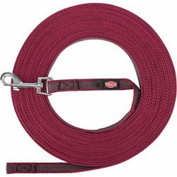 TRIXIE HONDENRIEM SLEEPLIJN MET RUBBER ANTI SLIP SANGRIA ROOD S/M 10 MTR X 1,5 CM