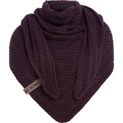 Knit Factory Sally Gebreide Omslagdoek - Driehoek Sjaal Dames - Aubergine - 220x85 cm - Grof gebreid
