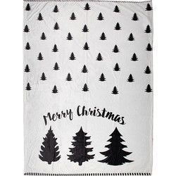 Clayre & Eef Plaid  130x170 cm Wit Zwart Polyester Kerstbomen Merry Christmas Deken