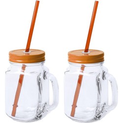 10x stuks Drink potjes van glas Mason Jar oranje deksel 500 ml - Drinkbekers