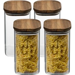 4x stuks voorraadbussen/voorraadpotten 1,3L glas met acacia houten deksel - Voorraadpot