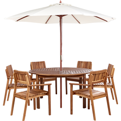 AGELLO/TOLVE - Tuinset voor 6 met parasol - Lichthout - Acaciahout