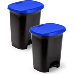 2x Stuks afvalemmer/vuilnisemmer/pedaalemmer 27 liter in het zwart/blauw met deksel en pedaal - Pedaalemmers
