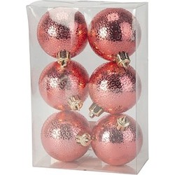 Cosy & Trendy Kerstballen - 6x st - rood - cirkel motief - D6 cm - kunststof - Kerstbal