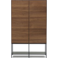 Kave Home - Vedrana 4-deurs hoge buffetkast in walnootfineer met stalen poten, 97,5 x 160 cm