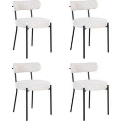 QUVIO Eetkamerstoelen Leanne - Bouclé - Staal - Wit - Set van 4