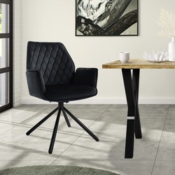 Draaibare eetkamerstoel met rugleuning en armleuningen Zwart Keukenstoel met microvezel fluwelen bekleding ML design