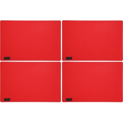4x stuks rechthoekige placemats met ronde hoeken polyester rood 30 x 45 cm - Placemats