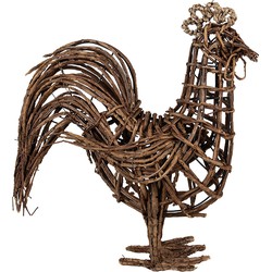 Clayre & Eef Decoratie Beeld Kip 34x15x39 cm Bruin Rotan IJzer