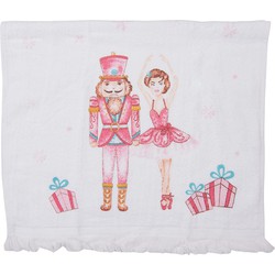 Clayre & Eef Gastendoekje  40x66 cm Wit Roze Katoen Rechthoek Notenkraker en balletdanseres Toilet Handdoek