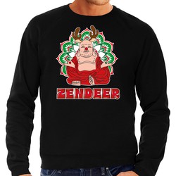 Bellatio Decorations foute Kersttrui/sweater voor heren - zendeer buddha - zwart - rendier - boeddha S - kerst truien