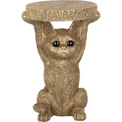 Clayre & Eef Bijzettafel Kat 25x23x36 cm Goudkleurig Kunststof Plantentafel