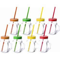 8x stuks Glazen Mason Jar drinkbekers met dop en rietje 500 ml - Drinkbekers