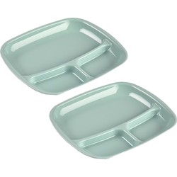 Set van 8x stuks camping/fondu/bbq kunststof borden 3-vaks groen 21 x 24 cm - Gourmetborden