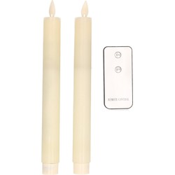 Op afstand bedienbare LED kaarsen/dinerkaarsen ivoor 23 cm 2 stuks - LED kaarsen