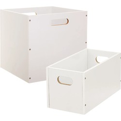 Set van 2x stuks opbergmanden/kastmanden 7 en 29 liter wit van hout 31 cm - Opbergkisten