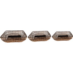 Clayre & Eef Opbergmand Set van 3  41x31x12 cm Bruin Zwart Rotan Ijzer Mand