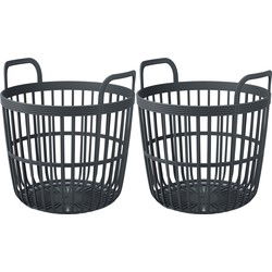 Draadmand/wasmand/opbergmand - 2x - van stevig kunststof - antraciet - D42 x H42 cm - 72 Liter - Opbergmanden