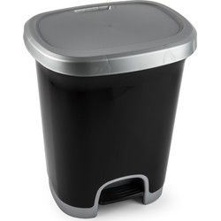 Plasticforte Pedaalemmer - kunststof - zwart - zilver - 27 liter - Pedaalemmers