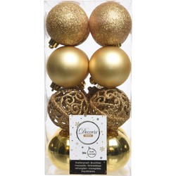 16x Kunststof kerstballen mix goud 6 cm kerstboom versiering/decoratie - Kerstbal