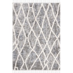 Safavieh Moroccan Shaggy Indoor Woven Area Rug, Berber Fringe Shag Collection, BFG628, in Grey & Cream, 160 X 229 cm