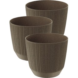 3x stuks moderne carf-stripe plantenpot/bloempot kunststof dia 19.5 cm/hoogte 17 cm eco/aarde bruin - Plantenpotten