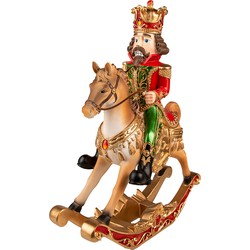 Clayre & Eef Beeld  Notenkraker 39 cm Bruin Rood Kunststof Kerstdecoratie beeld decoratie  Decoratieve Accessoires