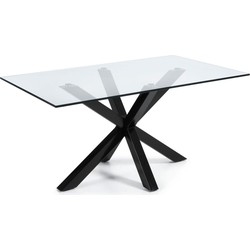 Kave Home - Argo glazen tafel en stalen poten met zwarte afwerking 180 x 100 cm