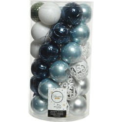 74x stuks kunststof kerstballen wit/groen/zilver/blauw mix 6 cm - Kerstbal