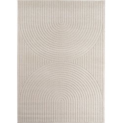 Buitenkleed NOVA  – Indoor & Outdoor Vloerkleed– Japandi & Scandinavisch Design – Effen - 3D-Look - Weerbestendig & UV-proof - Creme- 160x230 CM