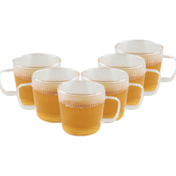OTIX Koffiekopjes - Glazen - met Ribbel - Reliëf - Koffietassen - Set van 6 - 150ml - Glas - ROSE